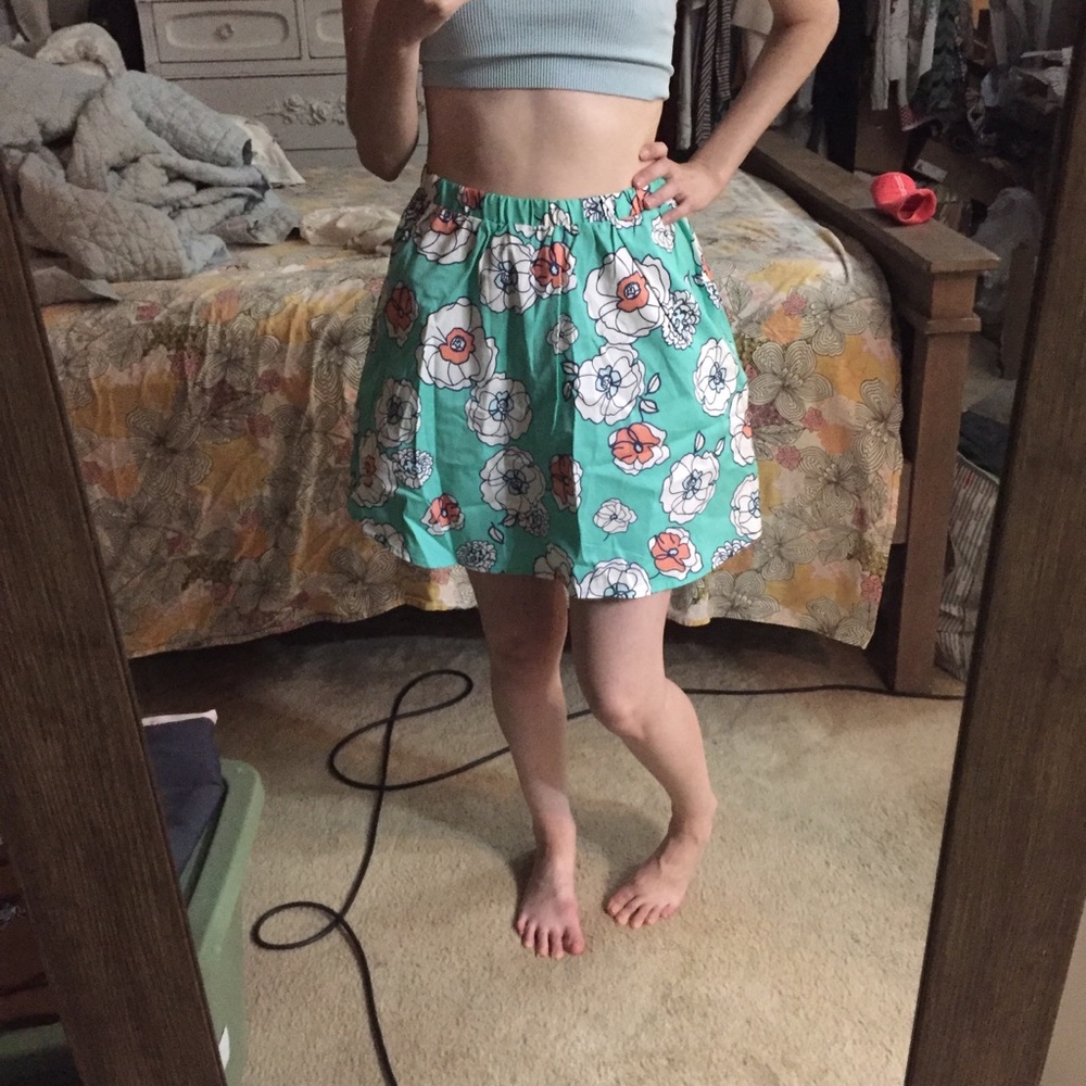 NWT New Tulle Anthropologie floral flowers mint green a-line skirt pockets XS